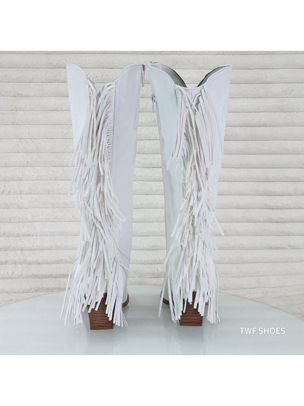 Dusty Roads Bright White Back Fringe Cowboy Western Cowgirl Boots Tuck Zipper - Picture 7 of 13